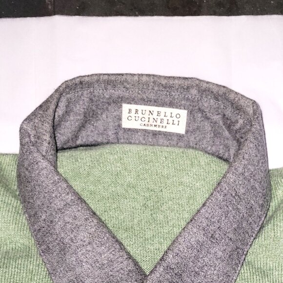 Brunello Cucinelli Unisex Celery/Gray Cashmere Sweater - EU54/US L - Picture 2 of 4